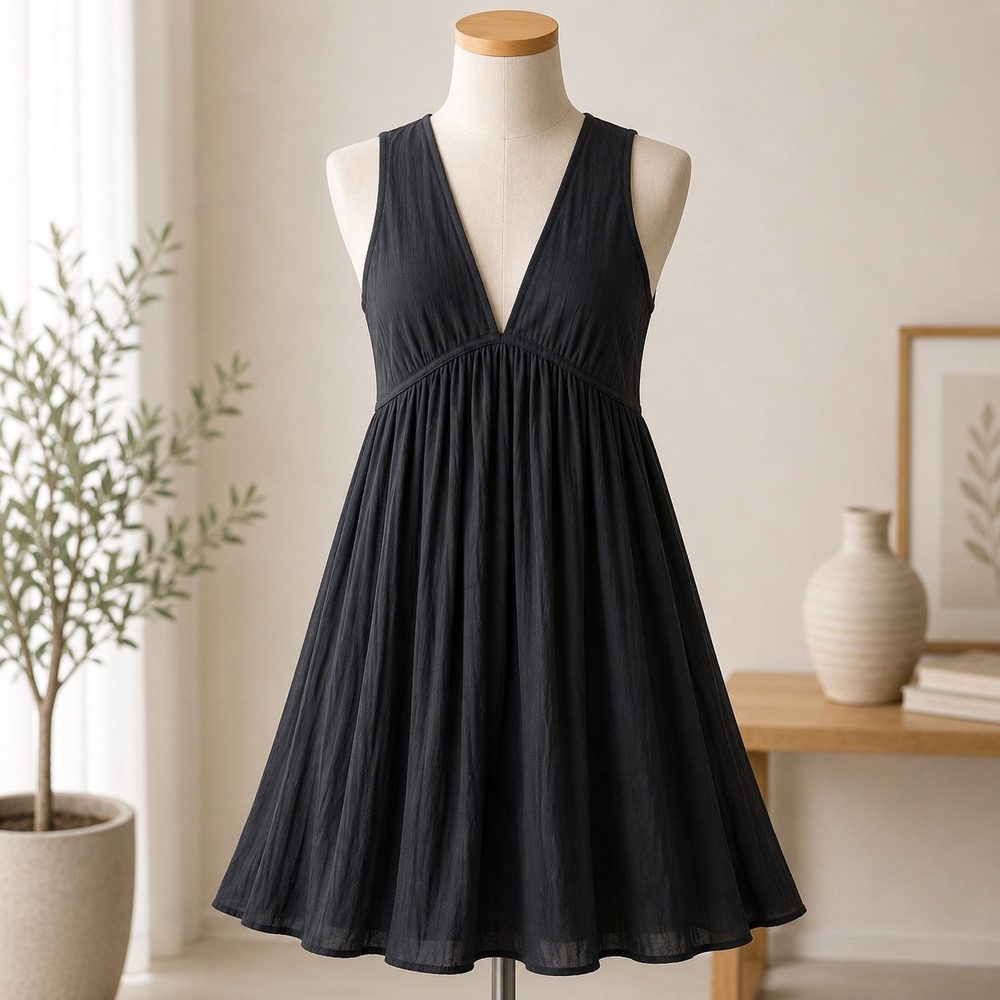 O'Neill Saltwater Solids Mini Dress Womens Small Black Gauze Racerback V-Neck